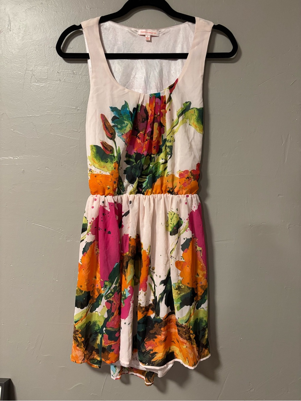 White Floral Print Sleeveless Dress